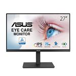 Asus VA27EQSB - 27" FHD PC Monitor - IPS Panel - 16:9-75Hz - 1920x1080-300cd/m² - Display Port, HDMI, VGA and 2X USB - Eye Care Technology - Speakers - Height and Rotation Adjustment