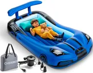 CHERIMOR Inflatable Toddler Travel Bed with Safety Bumpers, Portable Racecar Toddler Air Mattress with Electric Pump, Toddler Blow Up Mattress for Travel,Camping, Sleepovers&Vacation, Gift for Kids