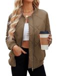 WEACZZY Women's Lightweight Cropped Bomber Jacket Casual Long Sleeve Varsity Jacket with Pocket Zip up Y2k Jacket,Brown,S