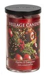 Village Candle Apples & Evergreen Large Tumbler Glass Jar, Scented Candle, 19 oz., Red