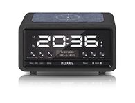 Roxel Nod Bedside Radio, DAB/DAB+ & FM Radio, Alarm Clock, Wireless Phone Charging, Large Digit Display, Dual Bedside Alarm Clock with Wireless Streaming (Black)