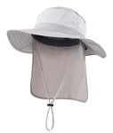 Magracy Unisex Mens Outdoor Wide Brim Sun Hat Mesh UPF50+ Safari Hats with Neck Flap Fishing Hats Light Grey