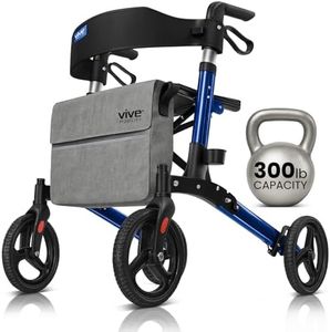 Vive Tall Rollator Walker with Seat for Seniors, Men - All Terrain, Rolling, Folding, Heavy Duty, Medical, Extra Large 4 Wheels, Brakes, with Bag - for Adults, Lightweight Premium Scooter Aid