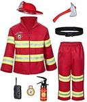 Kids Fireman Firefighter Costume Toys with Complete Accessories for Boys Girls Birthday Halloween Party Dress Up 4T 5T Red