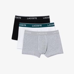 Lacoste Men's 3 Pack Casual Trunks, Black/White/Silver, Large