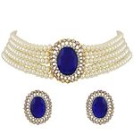 Shining Diva Fashion Latest Stylish Fancy Choker Traditional Pearl Necklace Jewellery Set for Women (12549s), Blue