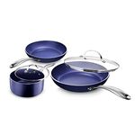 Granitestone Pots and Pan 5 Pc Non Stick Cookware Set, Ultra Nonstick Pots and Pans Set with Pot Set/Pan Set/Lids, Dishwasher/Oven Safe, Non Toxic – Blue Collection