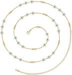 KissYan Bikini Body Chains for Women, 14K Gold Adjustable Sexy Waist Chain Summer Beach Colorful Cuban Link Pearl Evil Eyes Belly Chain Handmade Trendy Chic Jewelry Gift(Gold-evil eye)