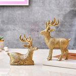 CraftVatika Aluminium Deer Set Showpiece | Couple BaraSingha Deer Statue Showpiece | Deer Pair Statue for Tabletop| Home Decorative Items | Animal Figurine for Home Decor, Wedding Housewarming Gift