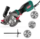 Electric Circular Saw, HYCHIKA 6.2A Mini Circular Saw with 3 Blades(4-1/2”), Compact Hand Saw Max Cutting Depth 1-7/8'' (90°), Rubber Handle, 10 Feet Cord, Fit for Wood Soft Metal Tile Plastic Cuts