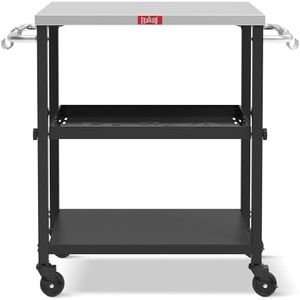 Feasto 3-Shelf Adjustable Layer’s Indoor&Outdoor Grill Table,Pizza Oven Stand Movable Cooking Table Grill Cart,Grill Table for Outside,Outdoor Bar Cart with Wheels,Stainless Steel Tabletop,L34xW16.1