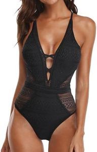 SOCIALA V Neck Bathing Suit for Womens High Waisted Swim Suits Backless One Piece Swimsuit Women Crisscross Black M