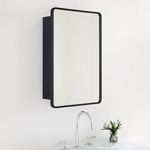 TEHOME Surface Mount 20x30'' Black Bathroom Medicine Cabinet with Mirror Matt Black Metal Framed Rounded Rectangle Medicine Cabinet with Beveled Mirror 4 Adjustable Glass Shelves