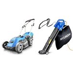 Hyundai 15" / 38cm Corded Electric 1600w/230v Roller Mulching Lawnmower & Leaf Blower, Garden Vacuum & Mulcher with Large 45 Litre Collection Bag, 12m Cable, 62-170mph Variable Airspeed