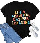 MEESHEEP Women Teacher Life Shirt Teacher Gift Short Sleeve Graphic Shirts It’s a Beautiful Day for Learning T-Shirt Black