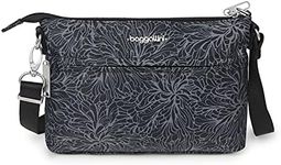 Baggallini Securtex Anti-theft Memento Crossbody Bag - Travel Purse Wallet with Locking Zipper - Lightweight Water-Resistant, Midnight Blossom Print, One Size