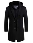 iCKER Mens Trench Coat Winter Wool Blend jacket Overcoat long Top Coat Warm Pea Coat, 1908-black, X-Large