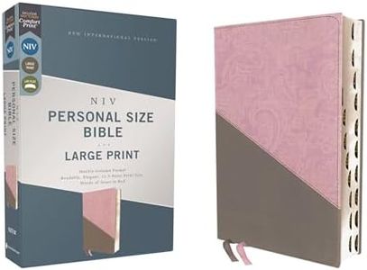 NIV, Personal Size Bible, Large Print, Leathersoft, Pink/Gray, Red Letter, Thumb Indexed, Comfort Print
