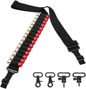 Bedone Shotgun Sling with 15-Round(12 Gauge) Shellholder, Metal Hooks and Mil-Spec Swivels Adapters(Studs Included), Adjustable Strap Length Gun Sling for Shotgun, Hunting