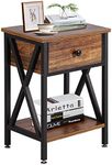 VECELO Modern Versatile Nightstands X-Design Side End Table Night Stand Storage Shelf with Bin Drawer for Living Room Bedroom, Brown+Black