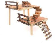 Climbing Toys Wooden Two-Tier Hamster Playground Activity Platform with Bridge Apple Wood Chewing Toys for Dwarf Syrian Hamster Mice Mouse Gerbils and Other Small Animals