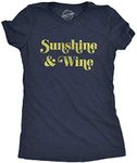 Womens Sunshine and Wine Tshirt Funny Summertime Drinking Vino Graphic Tee Funny Womens T Shirts Wine T Shirt for Women Funny Summer T Shirt Women's Navy L