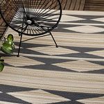 FAB HAB Outdoor Rug - Waterproof, Fade Resistant, Reversible - Premium Recycled Plastic - Geometric Tribal - Garden, Deck, Patio, Hall, Porch, Laundry Room - Cairo - Natural & Black - 120 x 180 cm