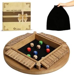 Shut The Box Game 2-4 Players, Exqline Board Game Math Game with 10 Dice for Family, Wooden Shut The Box Dice Game for Traving Party Payday, Gift Box Packed