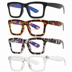 Fsread 4 Pack Oprah Style Reading Glasses for Women Men Blue Light Blocking Computer Square Metal Spring Readers +1.5