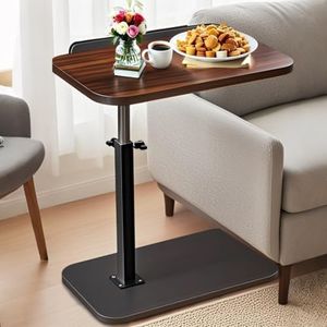 Bohodiy C Table End Table Adjustable Height,Laptop Table for Couch、Bed、Reading Nook,C Shaped End for Couch,360°Swivel TV Tray,That Slide Under,Coffee SideTable-Walnut Color