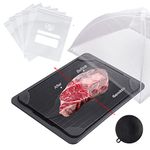 GEMITTO Fast Defrosting Tray for Meat, Aviation Aluminum Rapid Thawing Plate for Faster Defrosting Frozen Food, Quicker Safer Way to Defrost Meat Pork Beef Fish(Black Plate with Drip Tray)