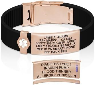 Divoti Custom Engraved Medical Alert ID Bracelet for Men & Women | Adjustable Silicone Band with Stainless Steel Clasp | Dual-Sided Laser Etching (Up to 9 Lines) |Emergency Info | Trim-to-Fit — BL-RG-WH/19MM