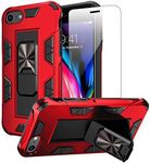 DMDMBATH for iPhone SE 2022 Case with Screen Protector Dual Layer Rugged Bumper iPhone SE 2020 Case with Magnetic Built in Kickstand Case for iPhone SE 2022 Case/iPhone SE 3 Case/iPhone SE 2020 Case/iPhone 8 Case/ iPhone 7 Case/ iPhone 6 Case (4.7 inch),Red