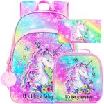 3PCS Kids Unicorn Backpack for Girls, 16"sequin Bookbag with Lunch Box, School Bag Set for Elementary Preschool Toddler