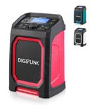 DigiFunk Work Site Radio | USB Rechargeable | DAB+, DAB, FM, Bluetooth, AUX Input | IP65 Waterproof Rugged Durable Design | Perfect for Builders, Outdoors, Warehouse, Garage, DIYer, Shed | Red