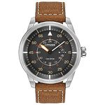 Citizen Eco-Drive Avion Quartz Men's Watch, Stainless Steel with Leather strap, Weekender, Brown (Model: AW1361-10H)