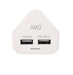 AMO® White Dual 2AMP/2000mAh Rapid Double Speed Universal USB Charger With Smart IC UK Plug For iPhone / iPad / iPod / Samsung Galaxy Tab / HTC / Windows Phone / Tablet & USB Socket Devices