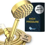 HammerHead Showers® ALL METAL Handheld Shower Head with Hose and Brass Holder - BRUSHED GOLD - 2.5 GPM High Pressure Shower Heads with Adjustable Shower Wand Bracket - 6ft Flexible Extension