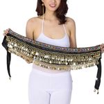 YUPPIN Belly Dance Belt with Sequin Gold Coins, for Women's Hip Hop Costumes Premium Hip Scarf (Black)