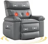 GarveeHome Electric Recliner Chair - 360° Rocker Swivel Recliner with Heat and Massage, PU Leather Large Power Recliner for Adults, Comfortable Lazy Chair with 1.5X Sponge Filling for Living Room Grey