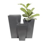 Deco 79 53355 Modern Black Tall Rectangular Metal Planters - Set of 3, 25", 21" and 17"