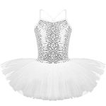 TAIKMD Kids Girls Sequined Leotard Skirted Dress Ballet Dance Tutu Princess Dresses Ballerina Costumes (White, 7-8)