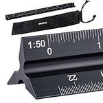 WINTEX Triangle Metal Scale Ruler - 30cm - Aluminium Architect & Design Metric Ruler for Architects or Engineers - 1:20, 1:50, 1:75, 1:100, 1:125 - w/Pouch