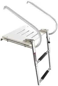 2-Step ABS Platform Dock Ladder Stainless with Telescoping 2 Handrails Universal Inboard Marine Boat Kayat Swim
