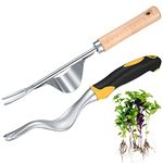 TOOINKCV 2 Pcs Hand Weed Puller Tool, Manual Weeder Tool, Hand Weeder Dandelion Remover Tool, Y-shaped Stainless Steel Dandelion Weeder Fork Root Weeding Tools for Garden Patio Lawn