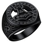 FaithHeart Mens Black Rings Steampunk Viking Mjolnir Thor Hammer Biker Ring Good Luck Stainless Steel Rings for Boys Size S