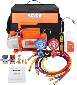 VEVOR 4 CFM Vacuum Pump and Gauge, 1-Stage Rotary Vane Air Vacuum Pump for HVAC/AUTO, AC Refrigerant Manifold Gauge Set, with Leak Detector, Applicable to R22 R134a R410a etc.