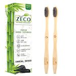 ZECO Eco Friendly Bamboo Brush For Adults, Charcoal Soft Bristle Sensitive, Organic Bamboo Teeth Brush, Pack Of 2 Wooden Toothbrush For Adults Bpa Free Biodegradable Tooth Brush Combo Offer - Manual