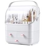 SUNFICON Makeup Organizer Cosmetic Storage Box Holder with Dust Free Cover Portable Handle,Fully Open Waterproof Lid, Dust Proof Drawers,Great for Bathroom Countertop Bedroom Dresser