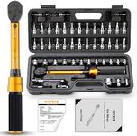 YIYEIE 50Pcs Master Bike Torque Wrench Set, 1/4 Inch Drive, 10-220 IN.LB (1-24.9 Nm), Inch Pound Click Torque Wrench with Bit Sockets, 0.1 Nm Micro, 3/8 Adapter, Pro Bicycle Tool Kit for MTB